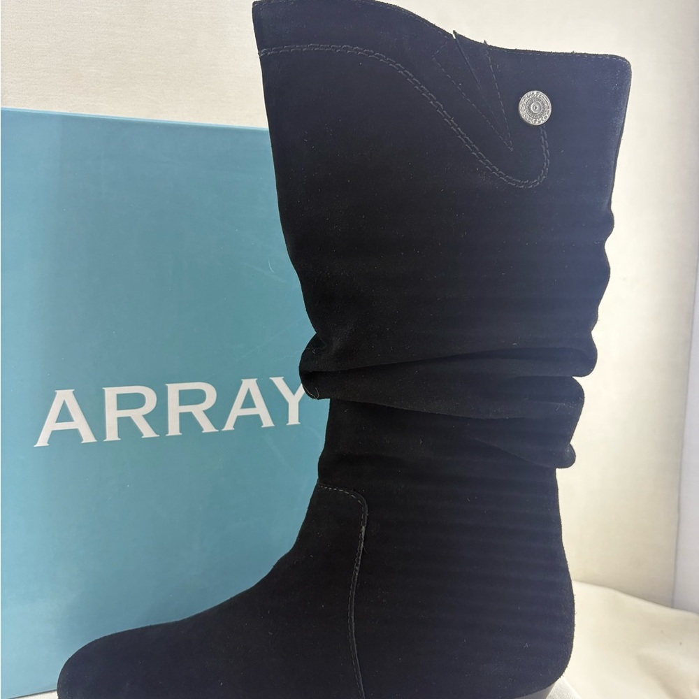 ARRAY Dixie Black suede Slouch Mid-Calf Heel Boot… - image 1